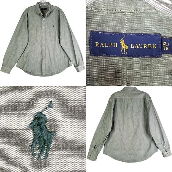 Polo Ralph Lauren Oxford Shirt Mens XL Solid Green LS Button Down Twill - Picture 1 of 10